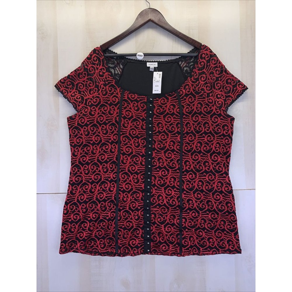 Avenue Red Black Lace Overlay Corset Close Top Womens 22/24 NWT-9960